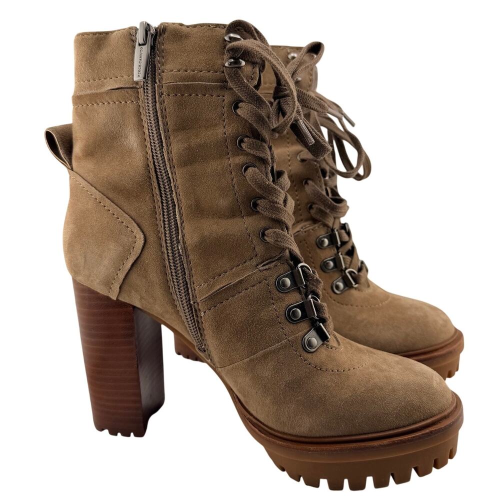 Vince Camuto Emebrila Lace-Up Platform Combon Boots Tuscan Taupe Suede Size 6M